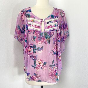 Julies Closet Lavender Chiffon Sheer Blouse Med Batwings Whimsy Fairy Boho Angel